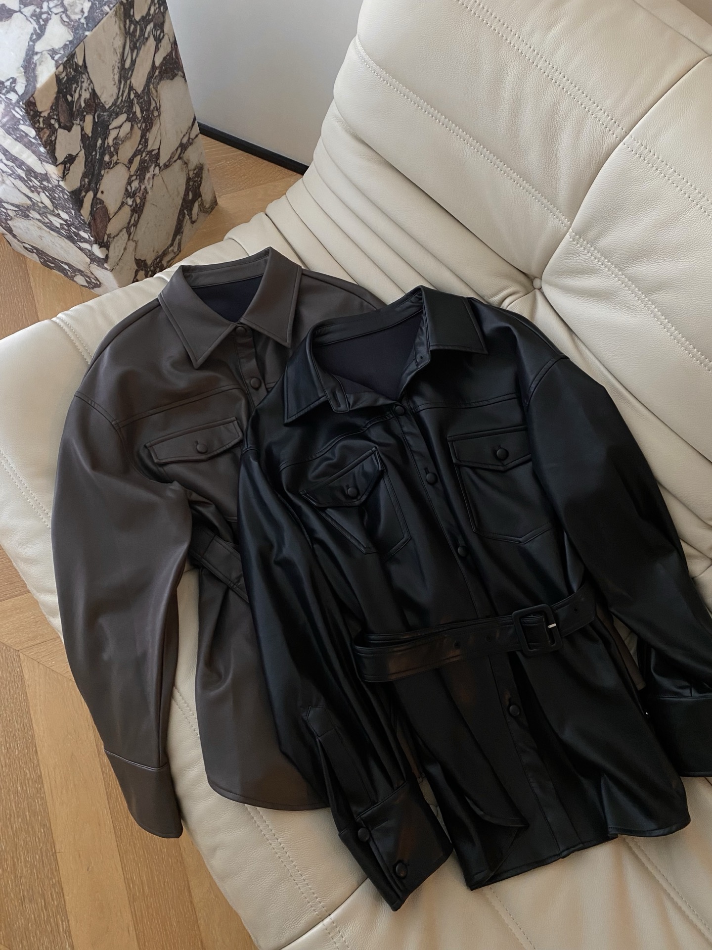 Women's Faux Leather Shirt Jacket with Belted Waist - Stylish & Elegant 3 i1755769528520 2842 0 1