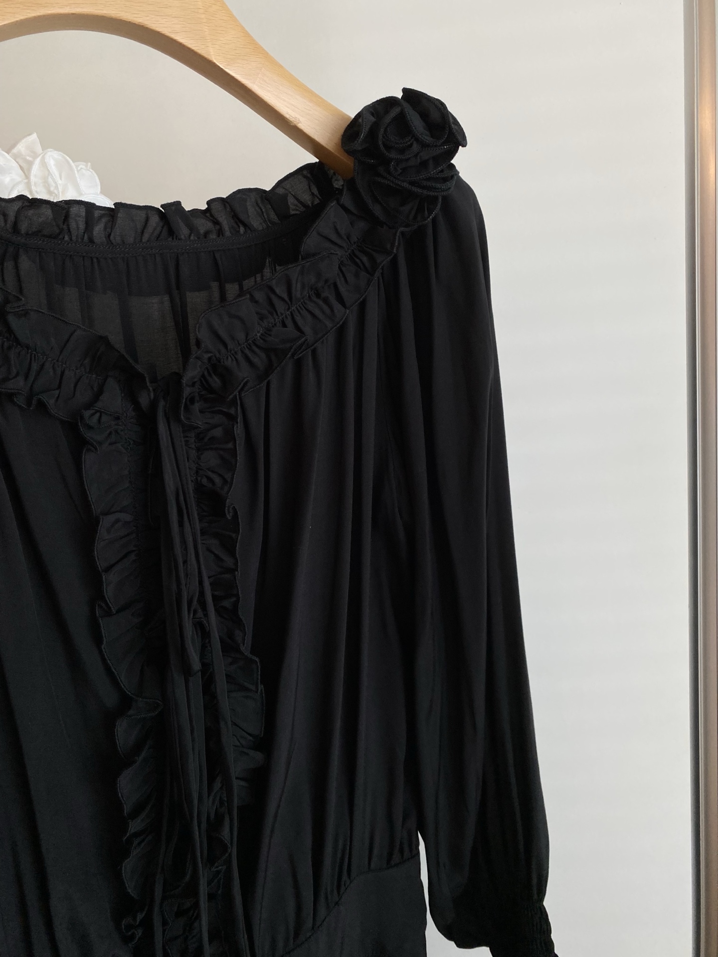 Elegant Off-Shoulder Silk Blend Dress with Ruffle and Rose Detail 3 i1755771673637 3746 0 1