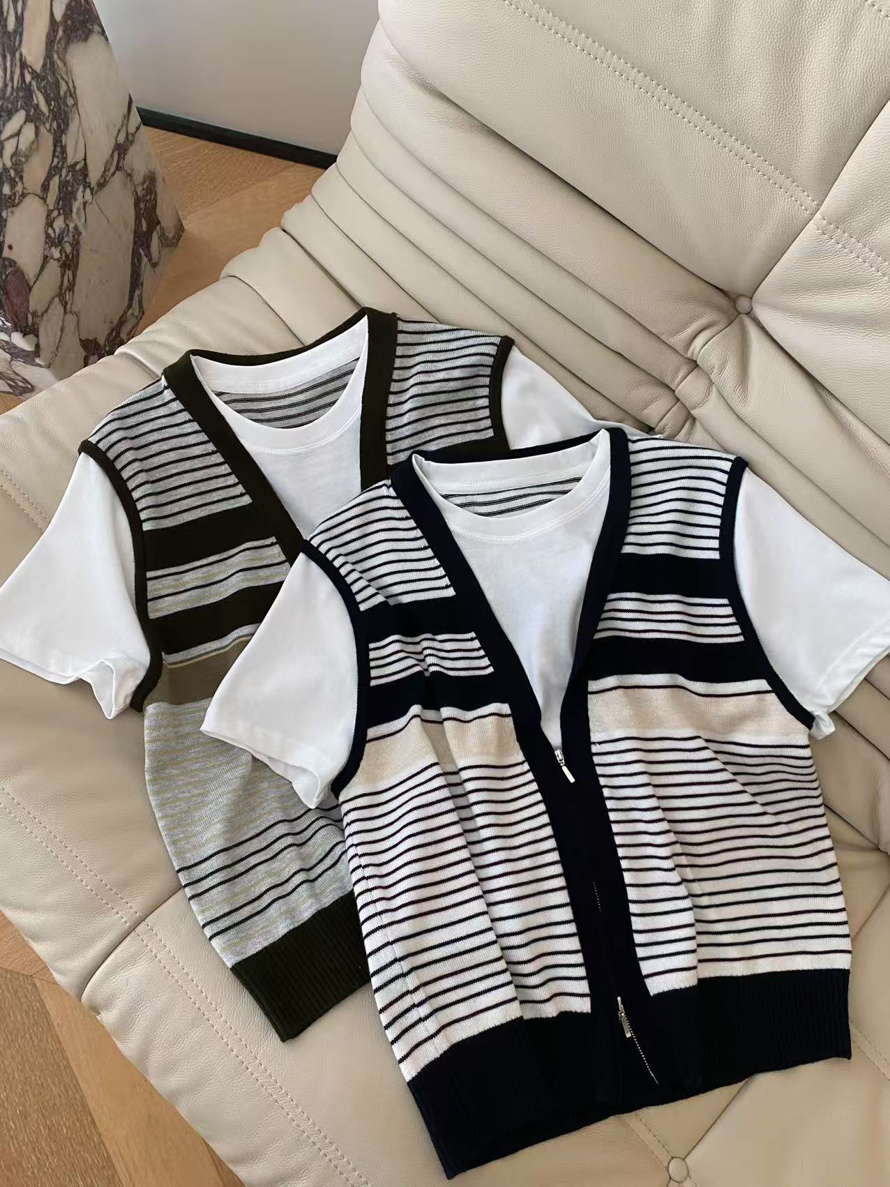 Striped Vest Layered Short Sleeve T-Shirt - Unique Two-Piece Design 3 i1755848370067 1117 0 1