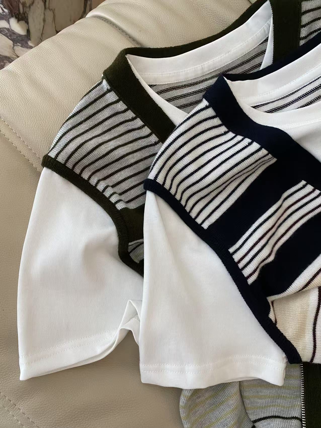 Striped Vest Layered Short Sleeve T-Shirt - Unique Two-Piece Design 7 i1755848371329 5979 0 5