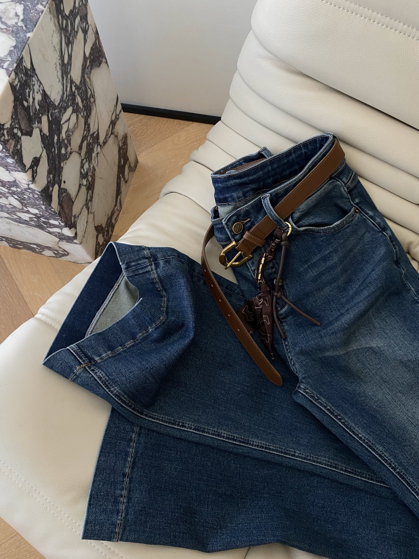 High Waist Flared Jeans with Belt - Vintage Wash Denim, Comfortable Fit 6 i1755857820752 3835 0 5