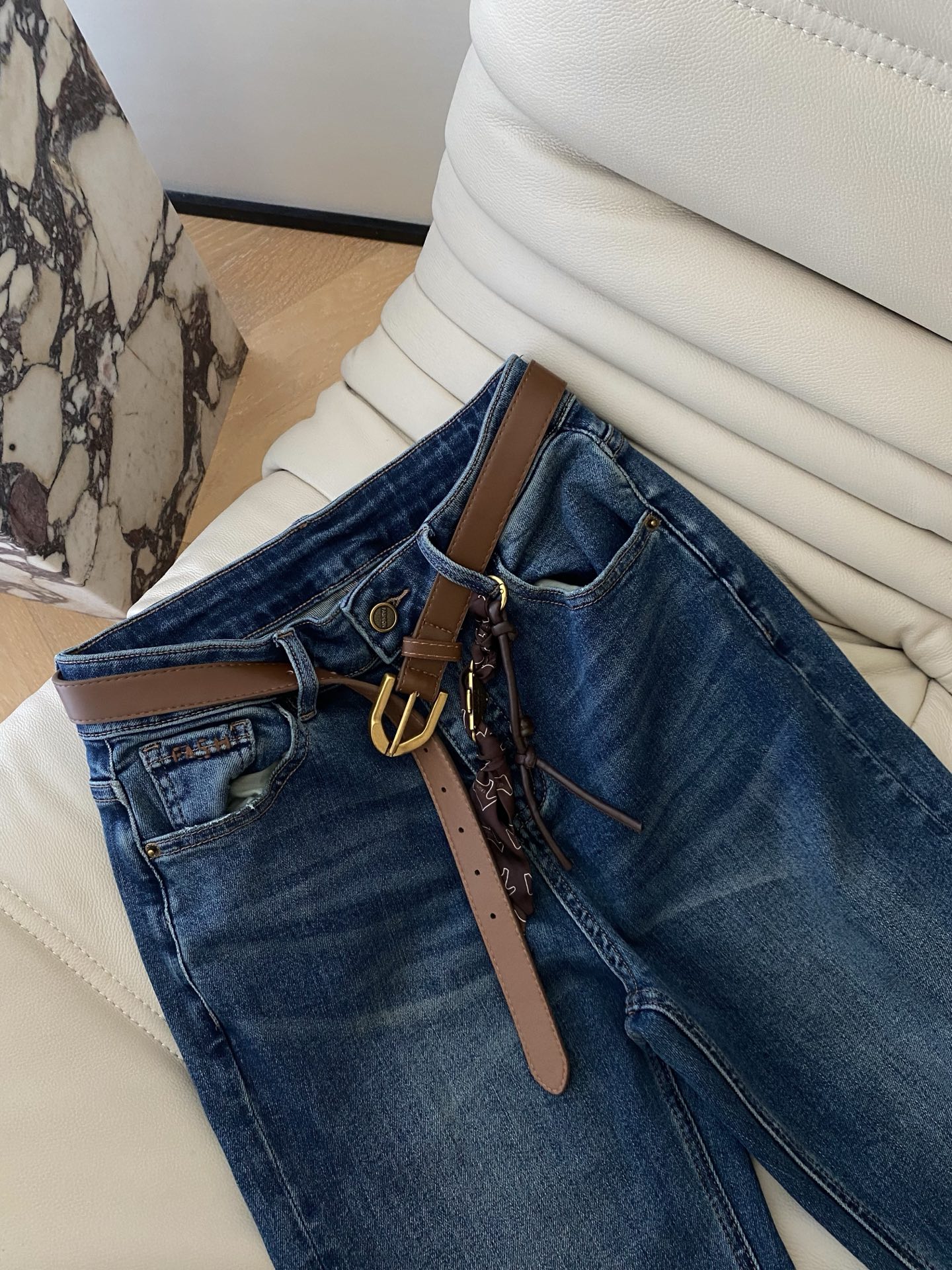 High Waist Flared Jeans with Belt - Vintage Wash Denim, Comfortable Fit 3 i1755857820789 2328 0 2