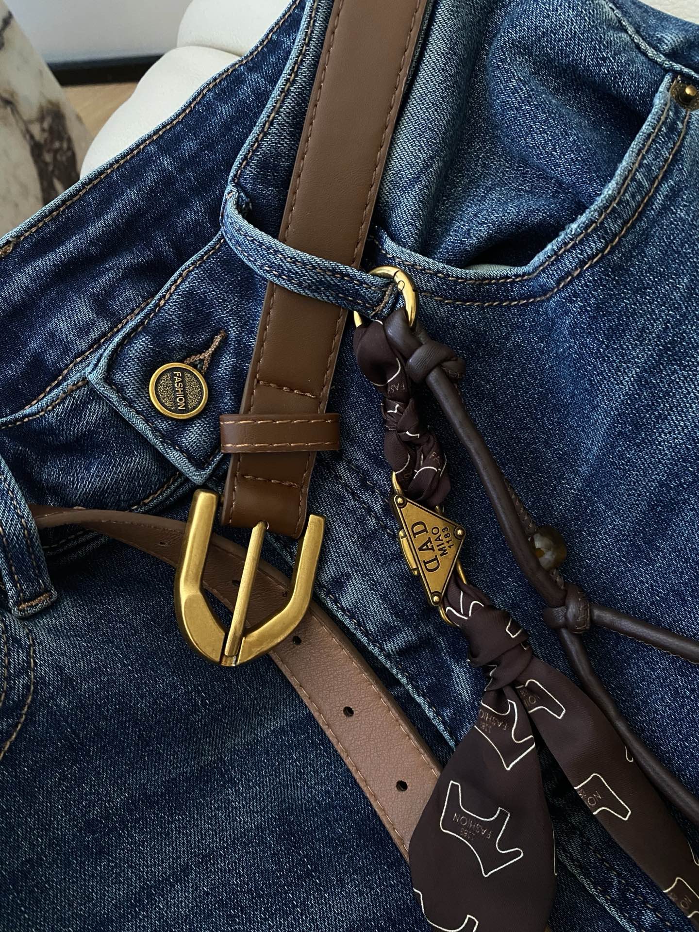 High Waist Flared Jeans with Belt - Vintage Wash Denim, Comfortable Fit 5 i1755857822037 4849 0 4