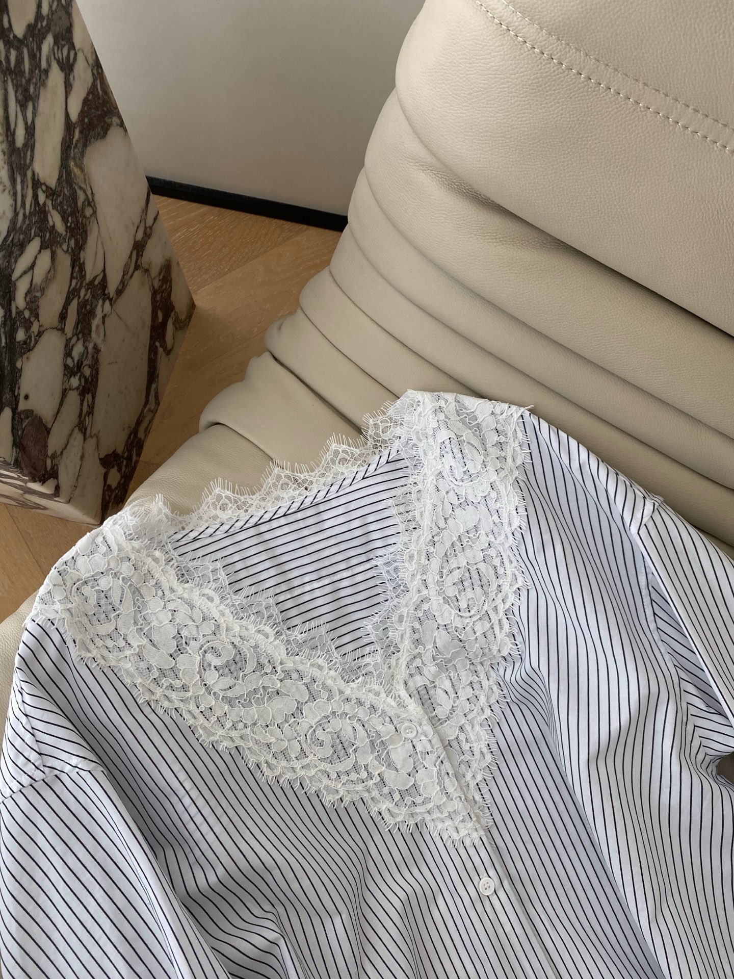 French Lace Striped Blouse, V-Neck, Slim Fit, Lightweight Cotton Shirt 3 i1756197316510 1278 0 1