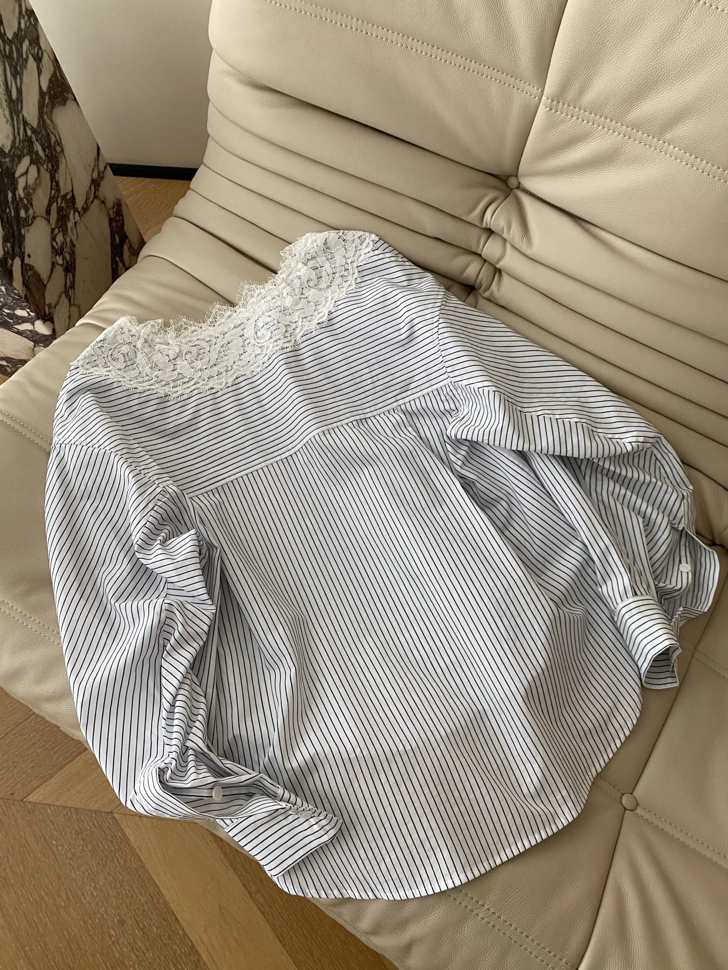 French Lace Striped Blouse, V-Neck, Slim Fit, Lightweight Cotton Shirt 8 i1756197316541 8997 0 6