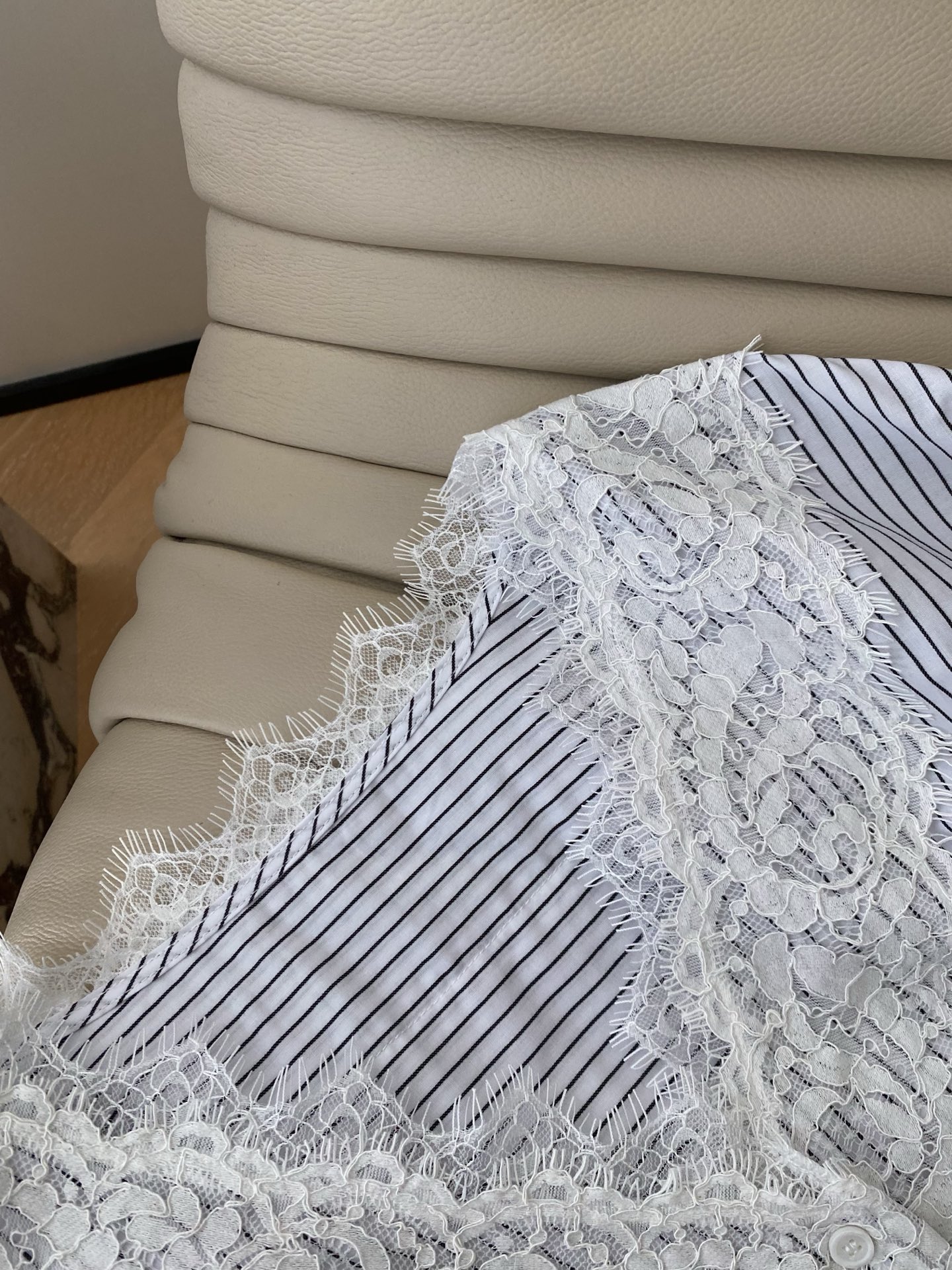 French Lace Striped Blouse, V-Neck, Slim Fit, Lightweight Cotton Shirt 4 i1756197318024 6352 0 2
