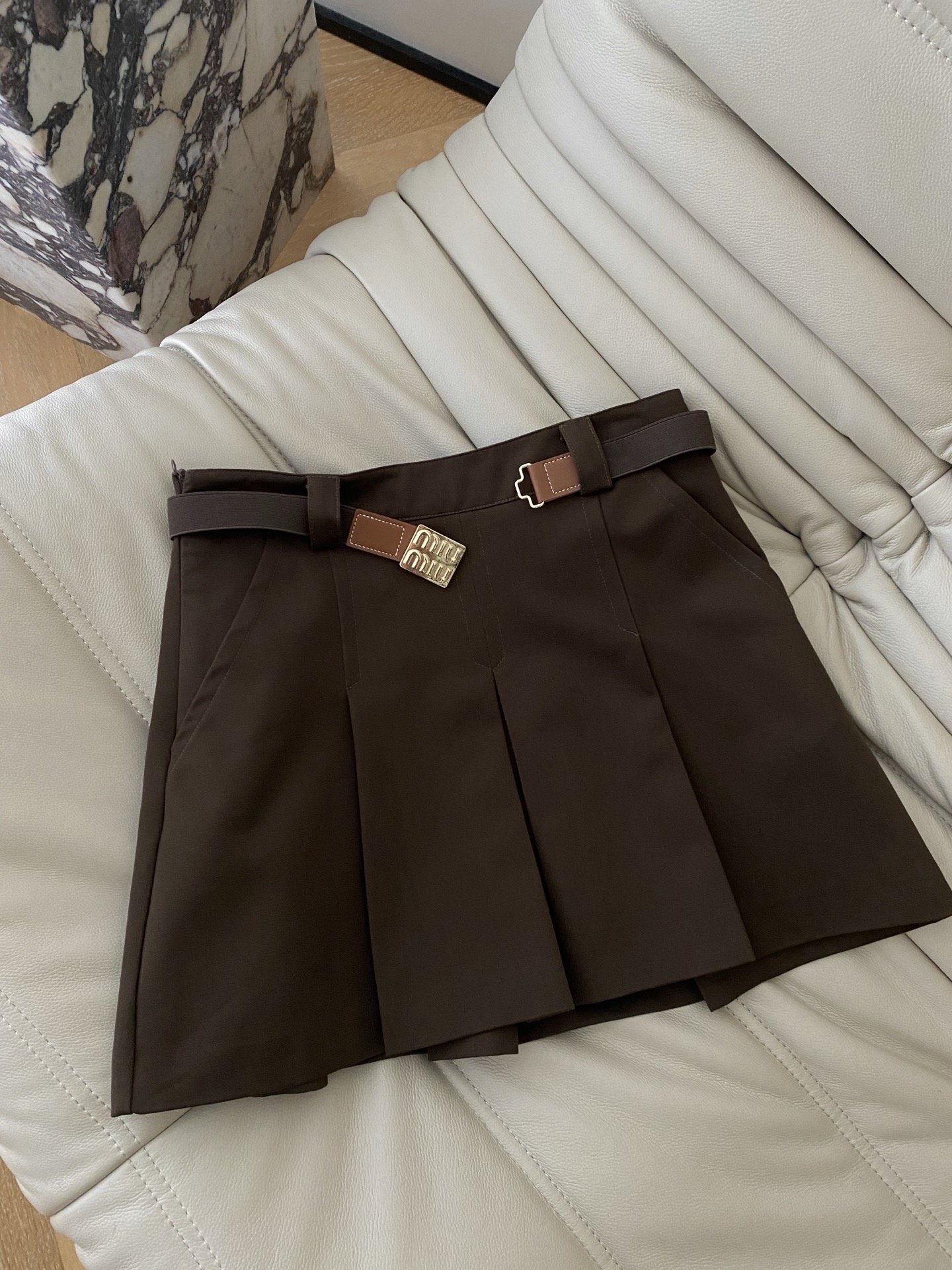 Miu Miu-Inspired High Waist A-Line Mini Skirt with Belt - Chic & Flattering 2 i1756462121022 7448 0 0