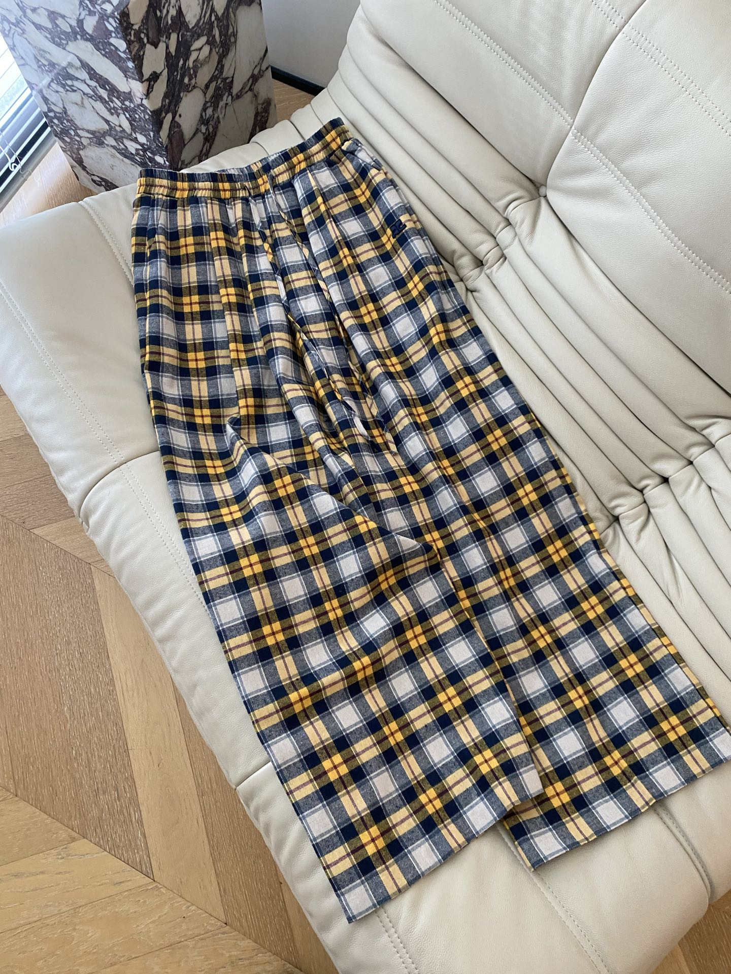 Vintage Plaid Pants Loose Fit High Waisted Wide Leg Trousers Yellow 2 i1756718488616 4420 0 0