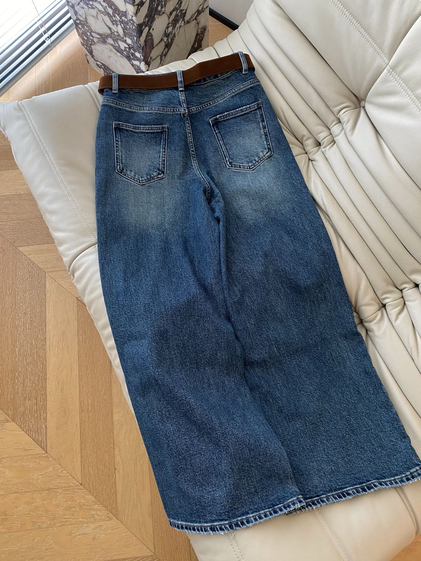 Floral Rhinestone Straight-Leg Jeans with Brown Belt - High Waist Denim 8 i1757234515842 9657 0 6
