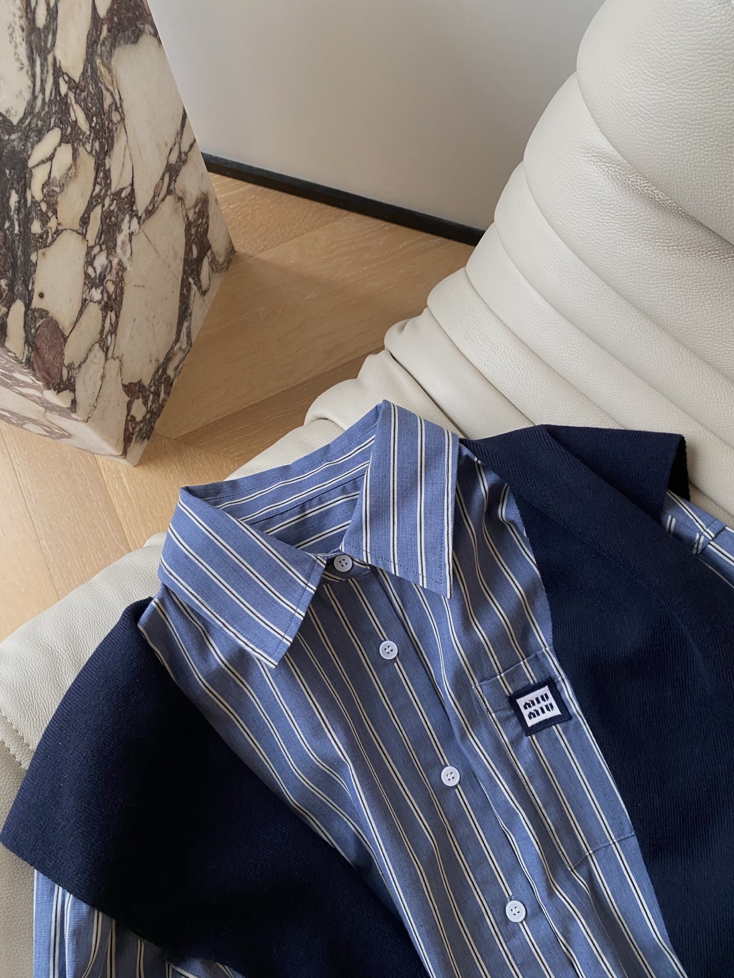 Miu Miu Inspired Striped Shirt with Knitted Shawl Set - Parisian Chic 8 i1758362023482 231 0 6