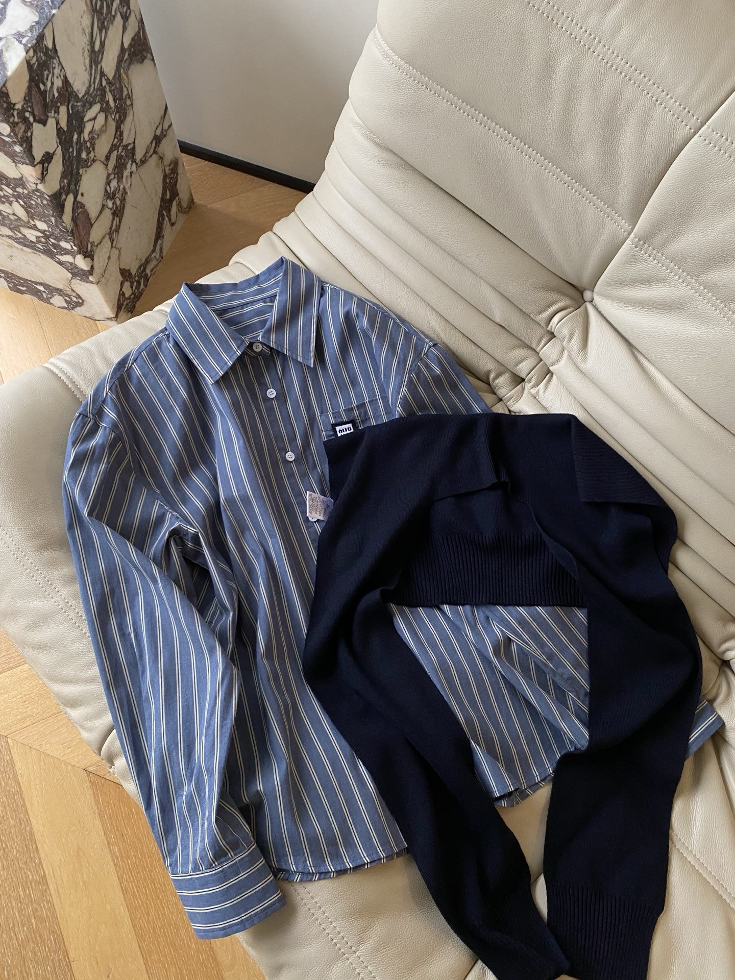 Miu Miu Inspired Striped Shirt with Knitted Shawl Set - Parisian Chic 2 i1758362024481 3840 0 0