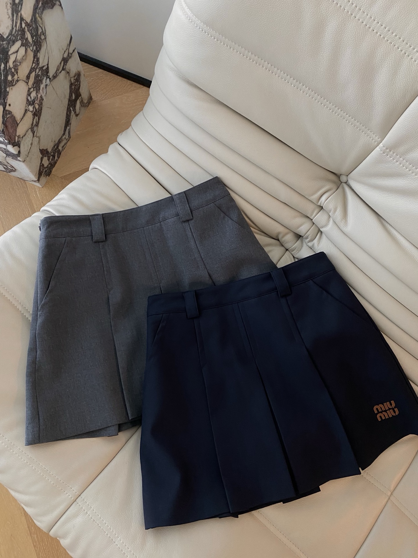 Mini Wool Blend Skirt - High Waist A-Line Pleated Skirt with Leather Detail 2 i1758537574180 4822 0 0
