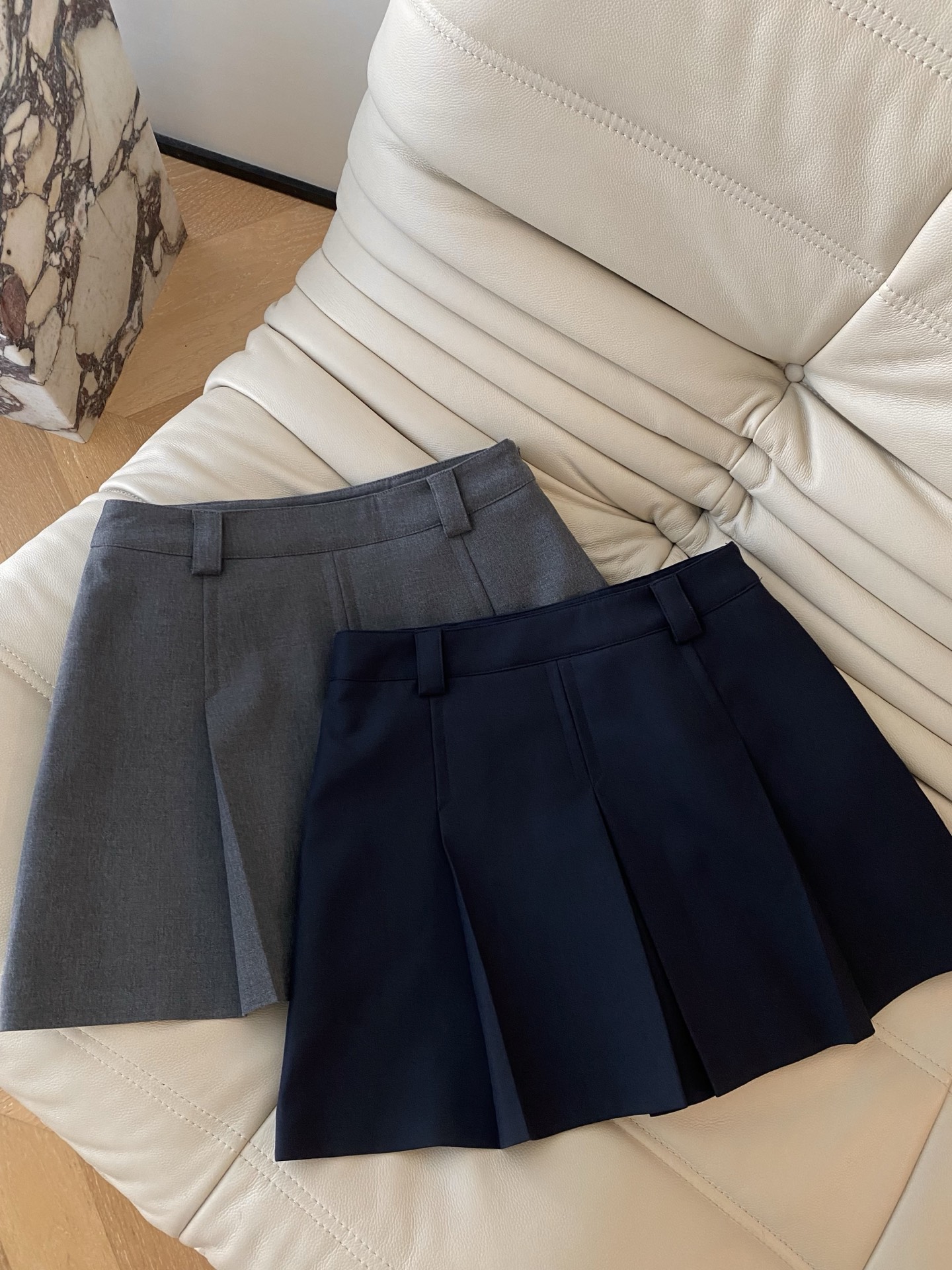 Mini Wool Blend Skirt - High Waist A-Line Pleated Skirt with Leather Detail 8 i1758537575612 2465 0 6