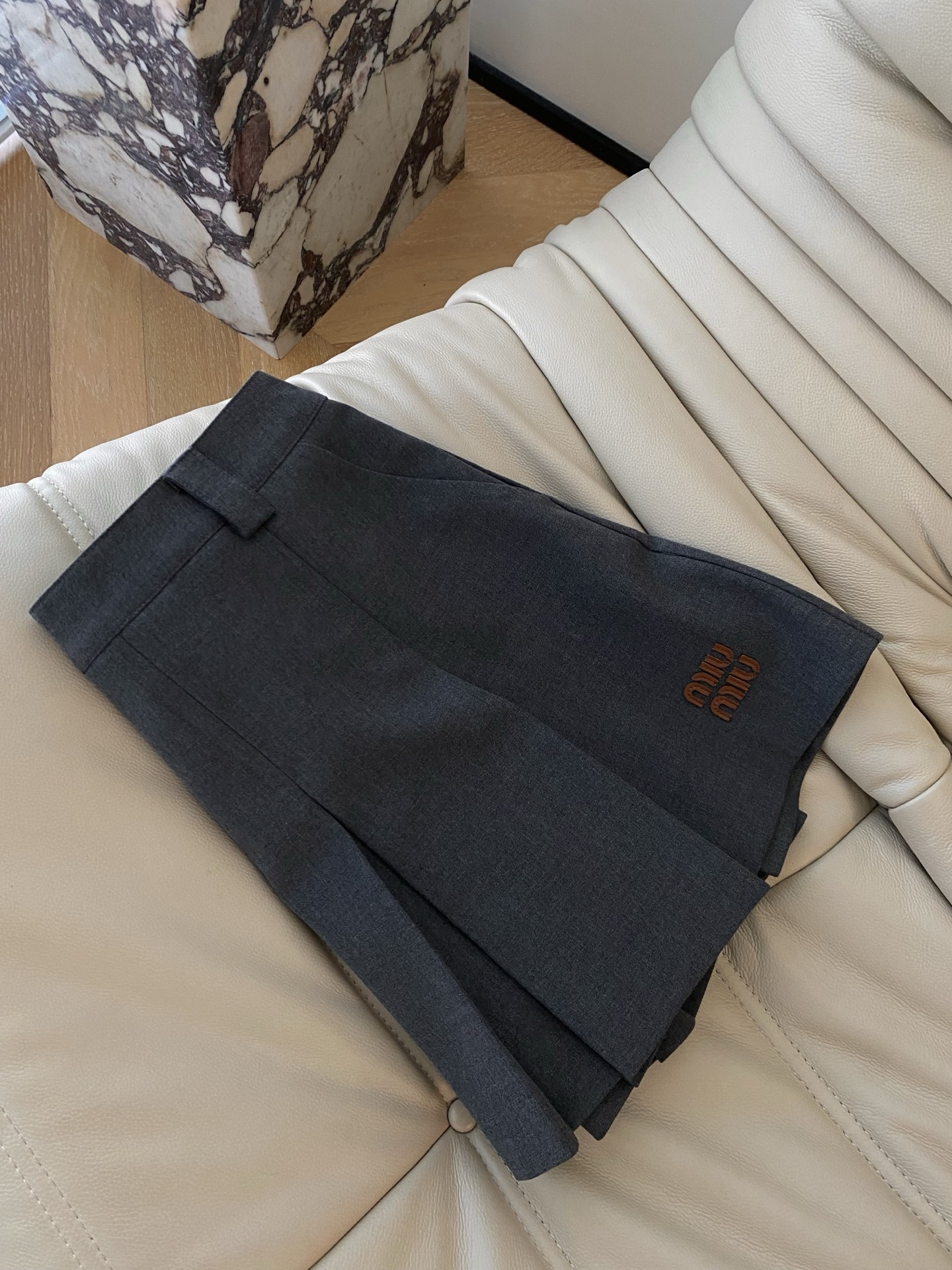 Mini Wool Blend Skirt - High Waist A-Line Pleated Skirt with Leather Detail 5 i1758537575698 8403 0 3