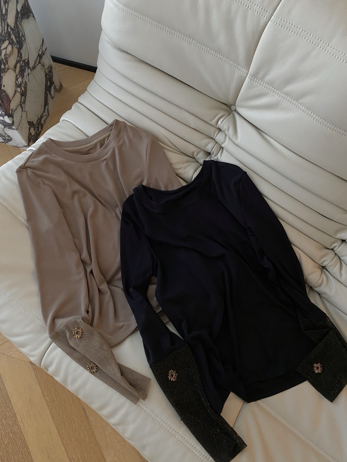 Elegant Beaded Sleeve Fitted Tee - Perfect for Fall/Winter, Available in Multiple Colors 2 i1758539325012 7500 0 0