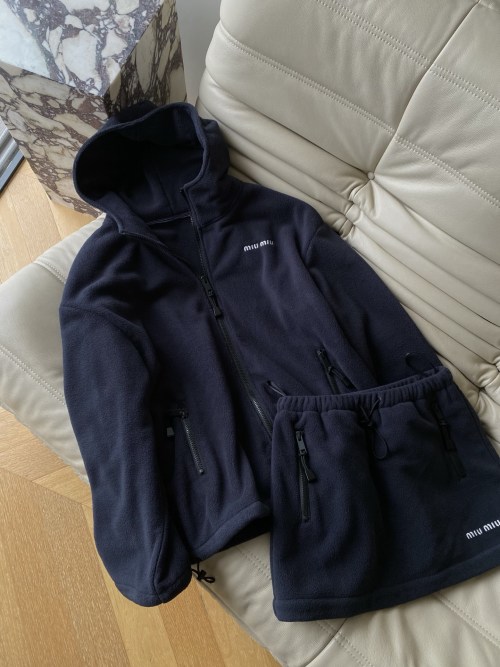 Miu Miu Fleece Hoodie Set: Cozy Chic Loungewear for Women, Autumn/Winter Collection