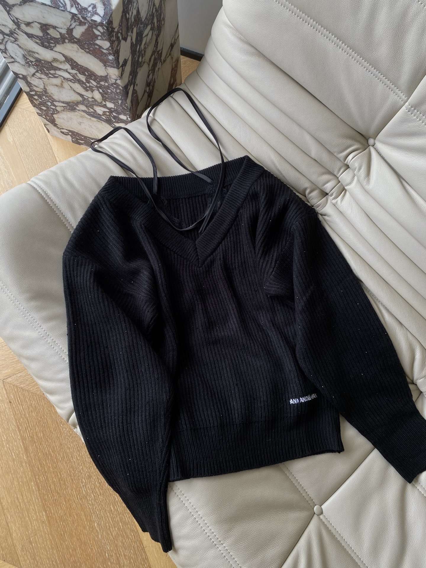 Two-Piece Style Knitted Top, V-Neck Sweater with Spaghetti Strap Detail