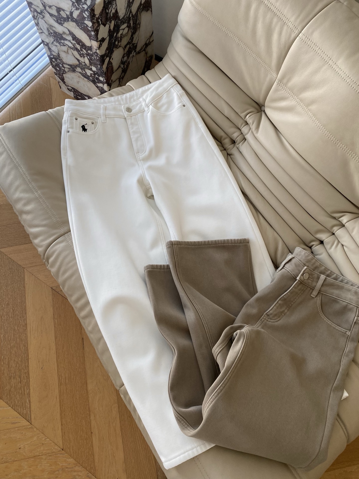 Retro High Waist Fleece-Lined Denim Jeans with Belt – Slim Fit, Wide Leg