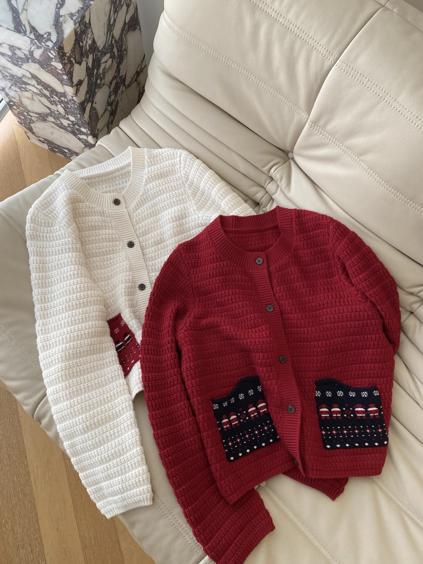 Christmas Wool Cardigan – Korean Style Knit Sweater with Snowman Embroidery
