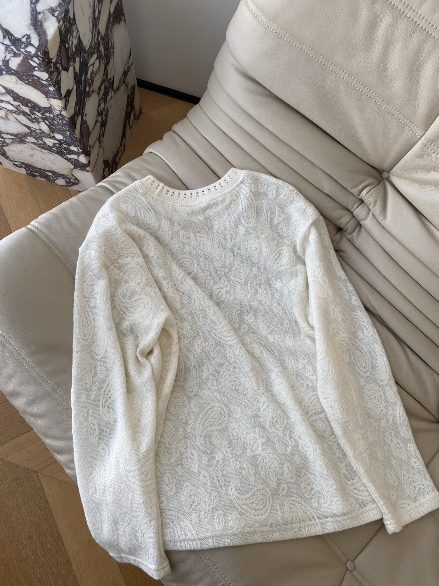 Paisley Pattern Knit Sweater White Round Neck Long Sleeve Pullover 7 i1764924830940 347 0 5