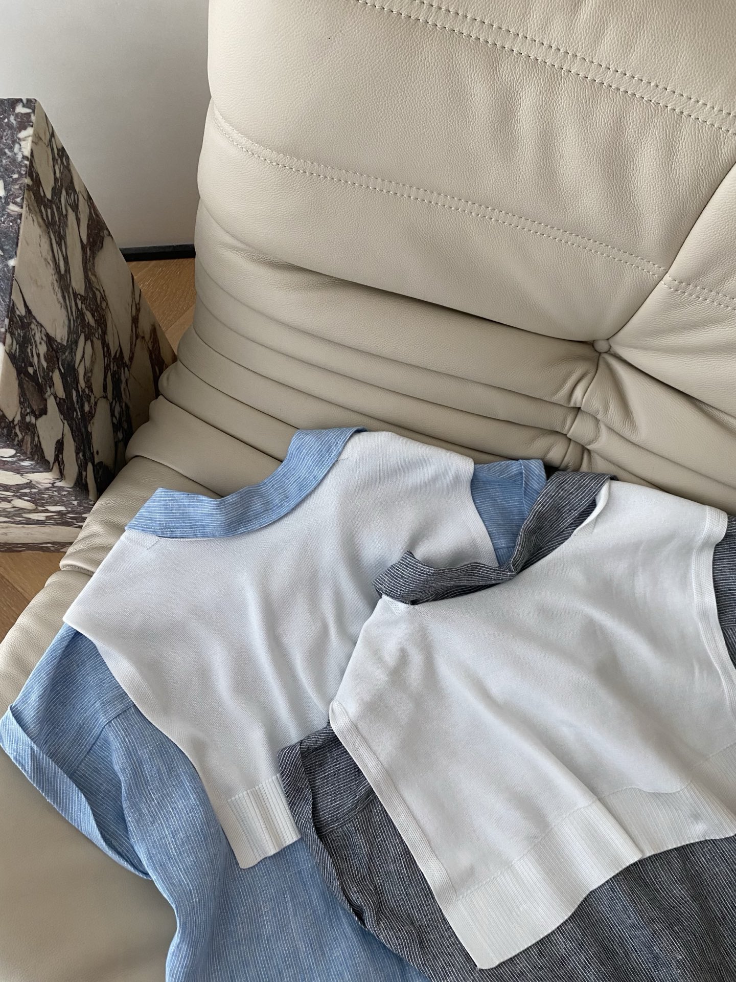 26SS 春夏新款 | 肌理条纹披肩衬衫，亚麻面料自带透气呼吸感，撞色细条纹+可拆卸针织披肩自带学院松弛