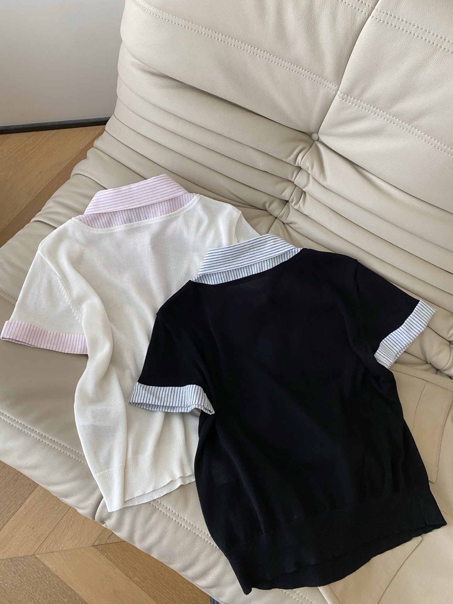 26SS 春夏新款｜假两件翻领针织短袖，甄选清爽透气冰丝针织面料打造温柔宽松版型，自带韩系简约松弛氛围感