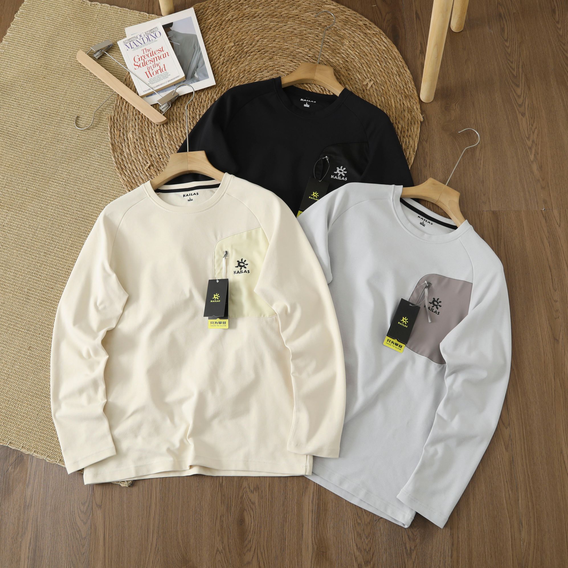 KAILAS Men's Long Sleeve Casual Outdoor T-Shirt Breathable Patchwork Tee