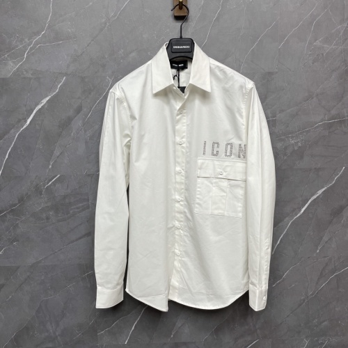 Dsquared2 White Icon Embellished Button-Down Shirt, Long Sleeve, Relaxed Fit 1 Dsquared2 White Icon Embellished Button-Down Shirt, Long Sleeve, Relaxed Fit