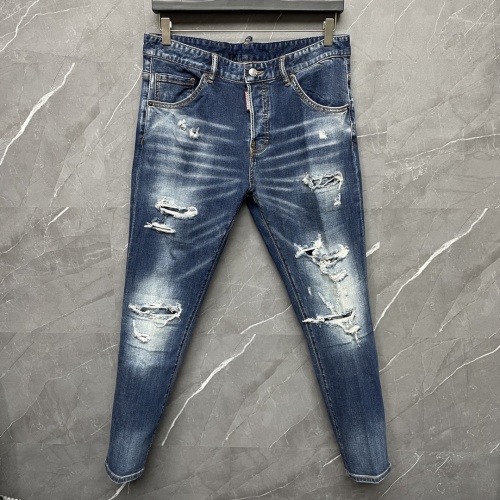 Dsquared2 Skater Distressed Slim Fit Jeans with Patches - Nine Length 1 Dsquared2 Skater Distressed Slim Fit Jeans with Patches - Nine Length