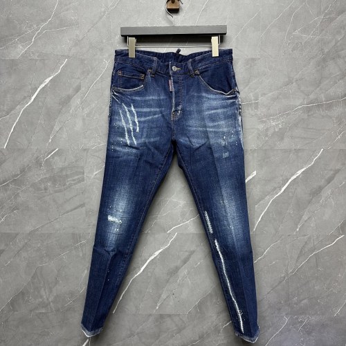 Dsquared2 Dark Blue Distressed Skater Jeans with Stretch Fabric 1 Dsquared2 Dark Blue Distressed Skater Jeans with Stretch Fabric