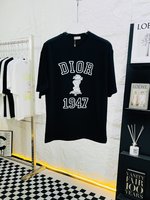 Dior Clothing T-Shirt Black White Spring/Summer Collection Short Sleeve