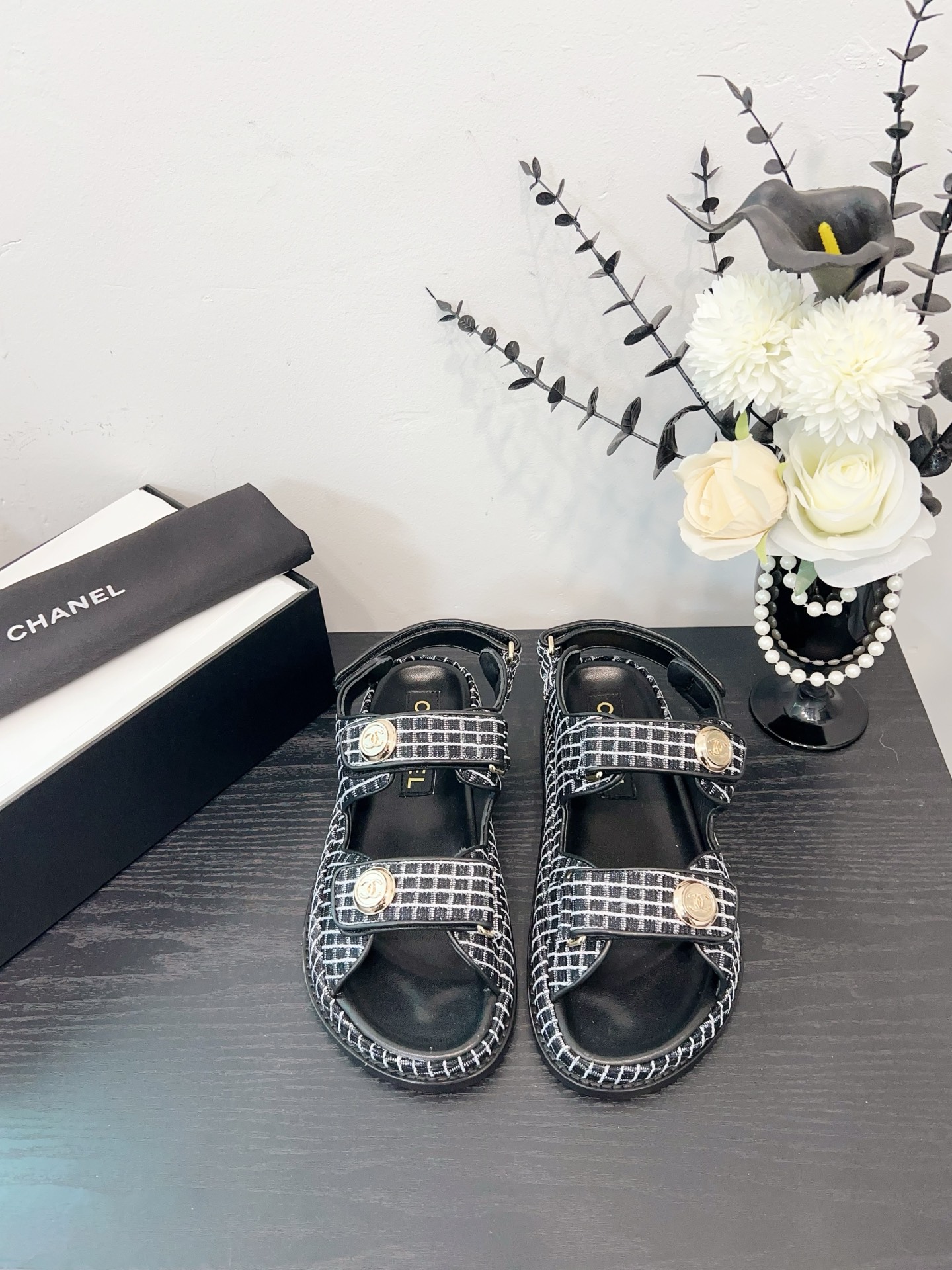 NO:252457,Black and white gingham-sandals, semi-slides, sandals19860909黑白格布-凉鞋,半拖凉鞋,sandals,Women's Shoes