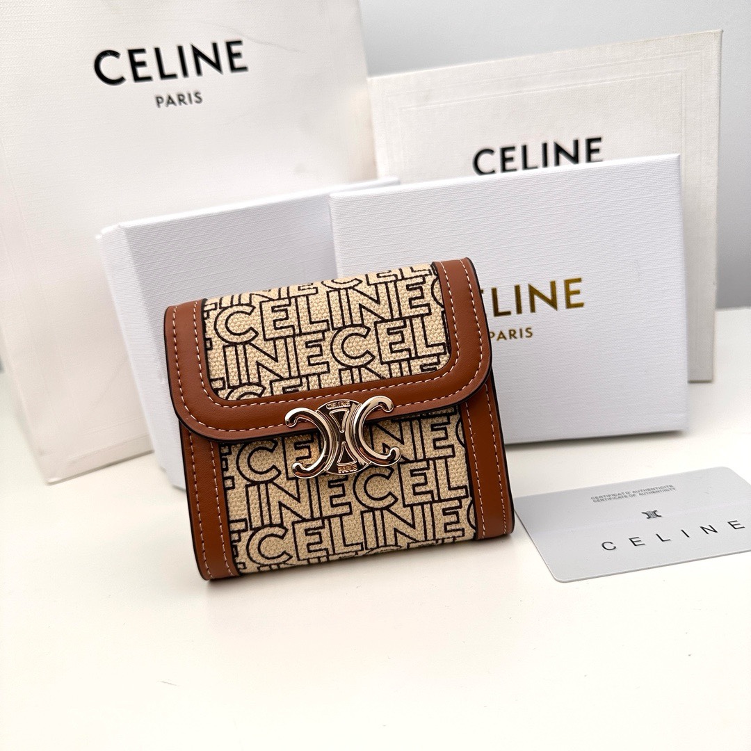 Celine Wallet Beige White Printing Cowhide Fashion