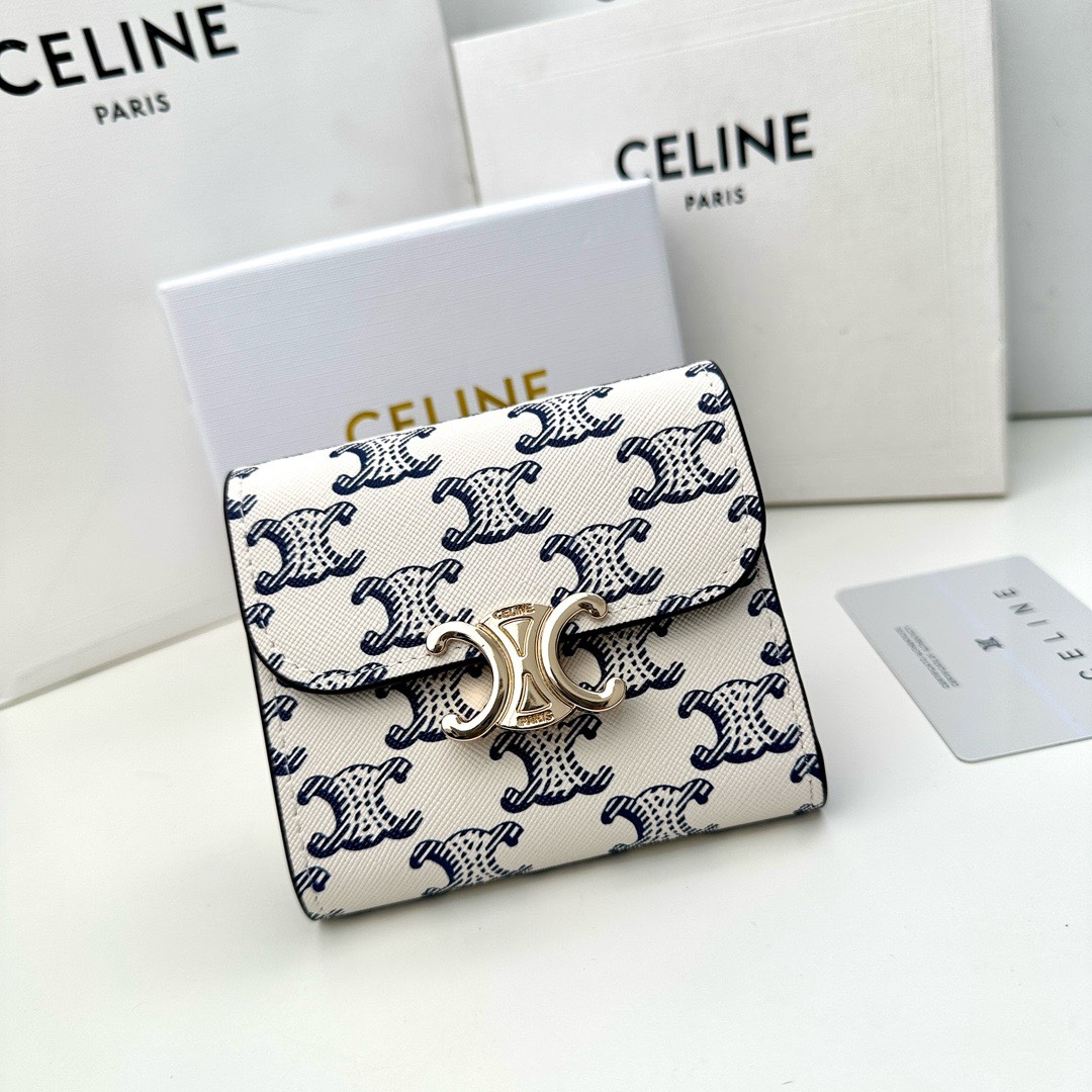 Celine Wallet Blue Printing Cowhide Fashion