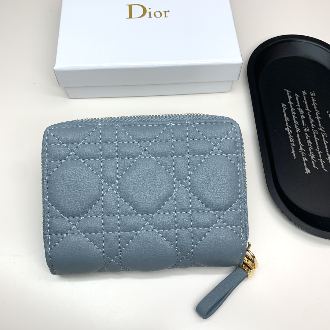 Dior Caro Blue-gray small wallet everyday