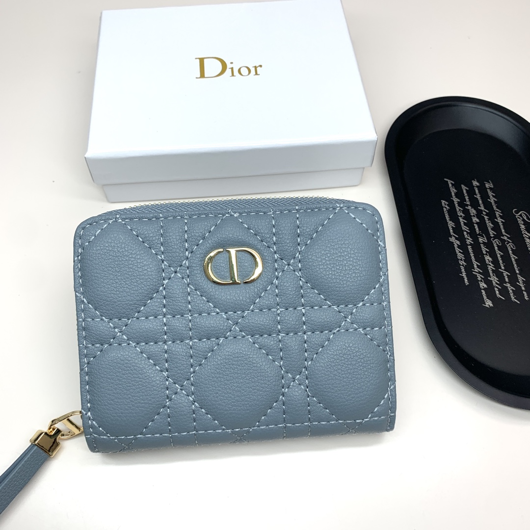 Dior Caro Blue-gray small wallet everyday