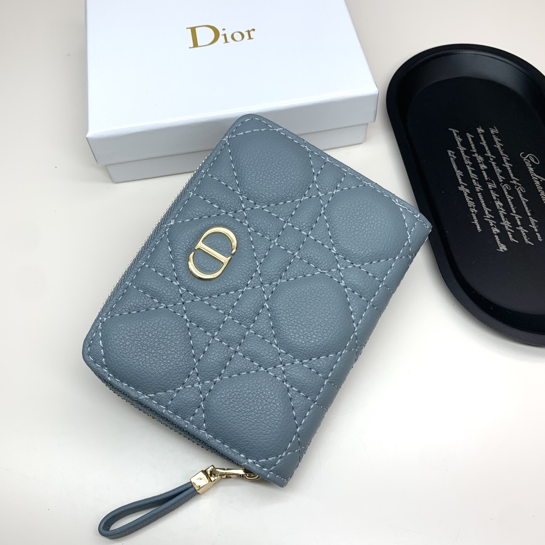 Dior Caro Blue-gray small wallet everyday