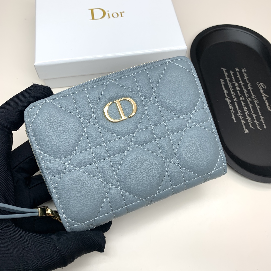 Dior Caro Blue-gray small wallet everyday