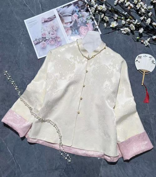 Reversible Autumn Jacket with Floral Pattern, Silk-Cotton Blend, and Mandarin Collar 1 Reversible Autumn Jacket with Floral Pattern, Silk-Cotton Blend, and Mandarin Collar