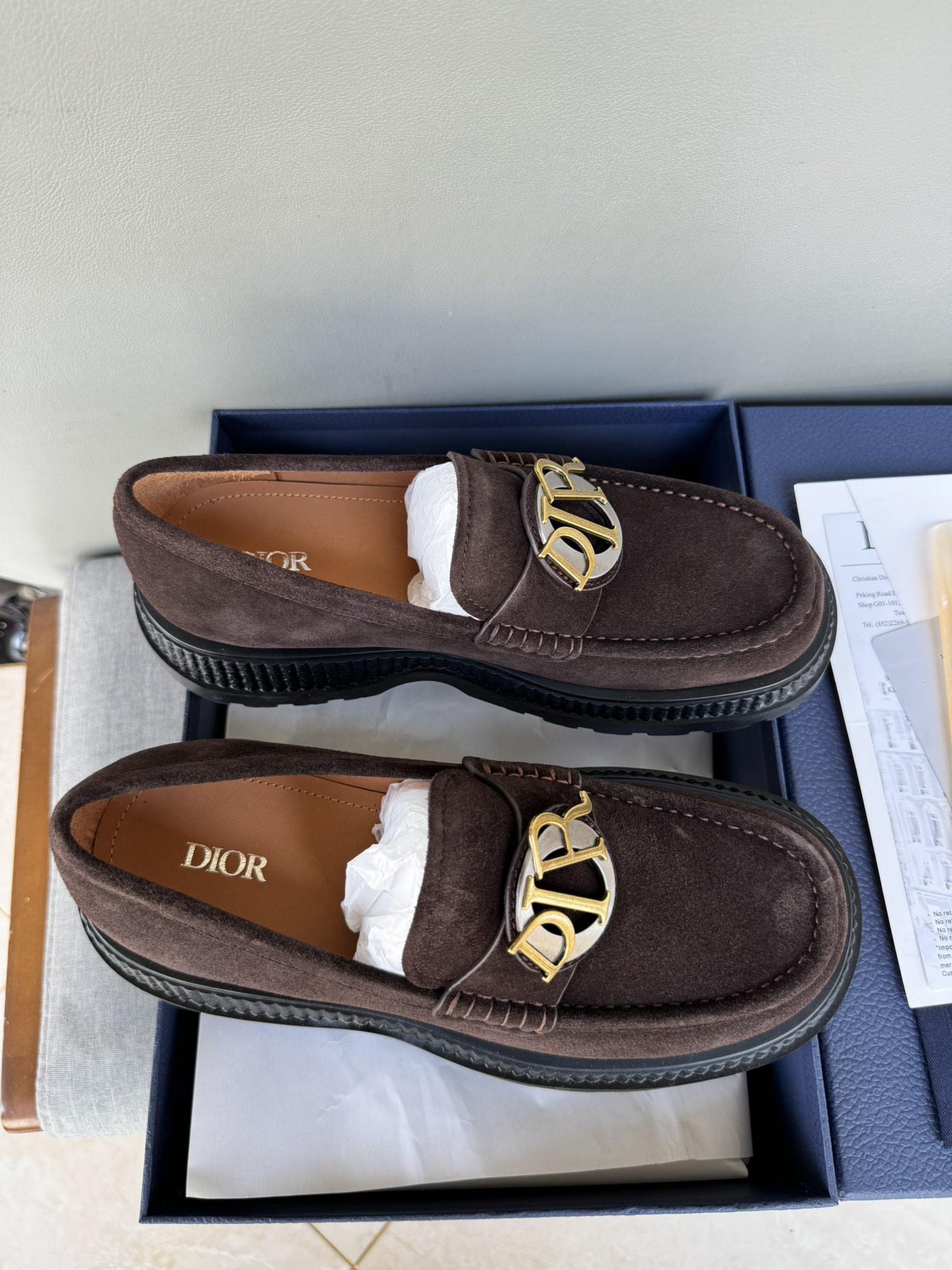 Dior Men's Casual Suede Loafers With Gold Logo Buckle, Brown, Sizes 39-44 7 i1711089567 1606 7