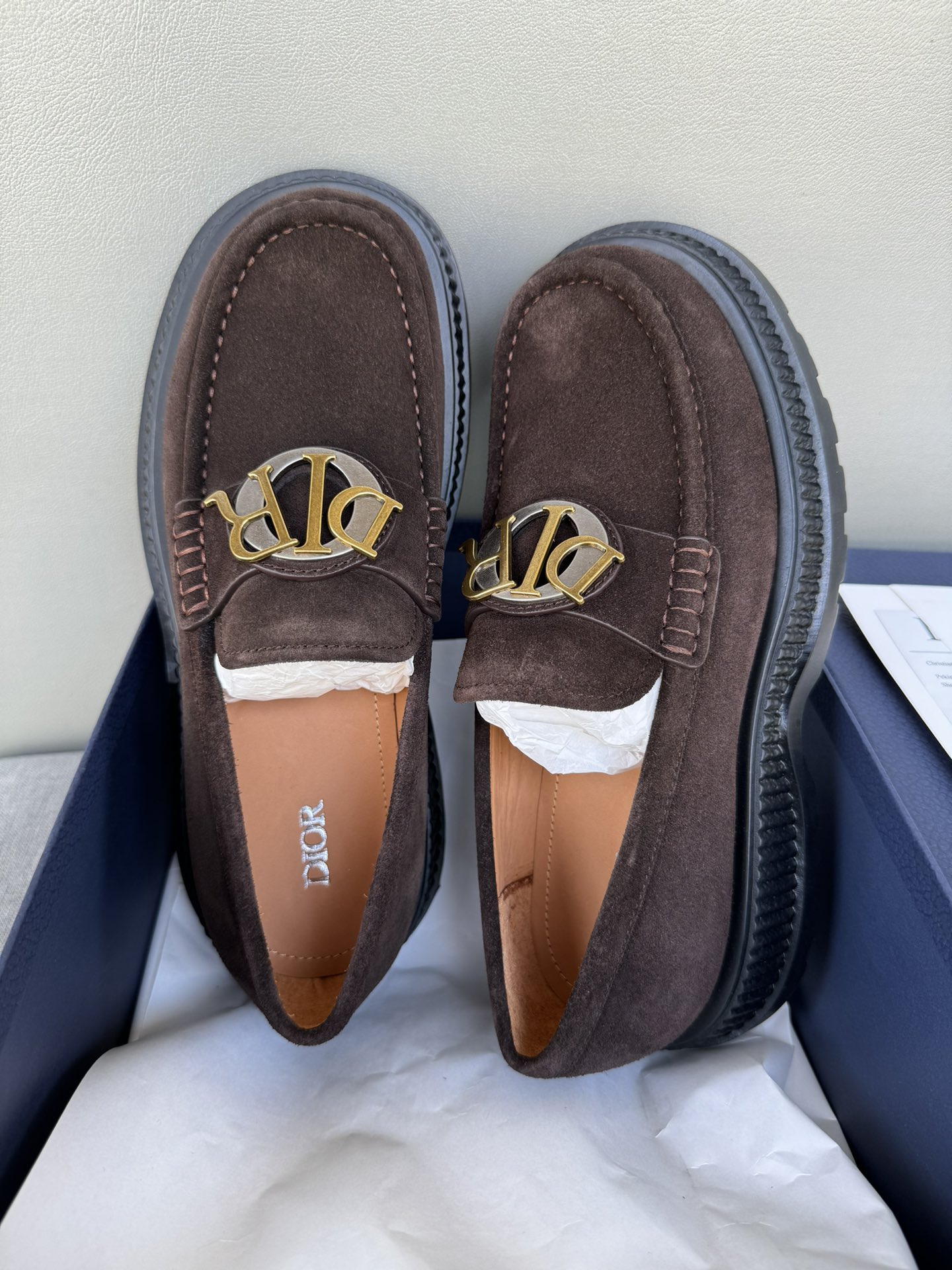 Dior Men's Casual Suede Loafers With Gold Logo Buckle, Brown, Sizes 39-44 8 i1711089567 2376 1