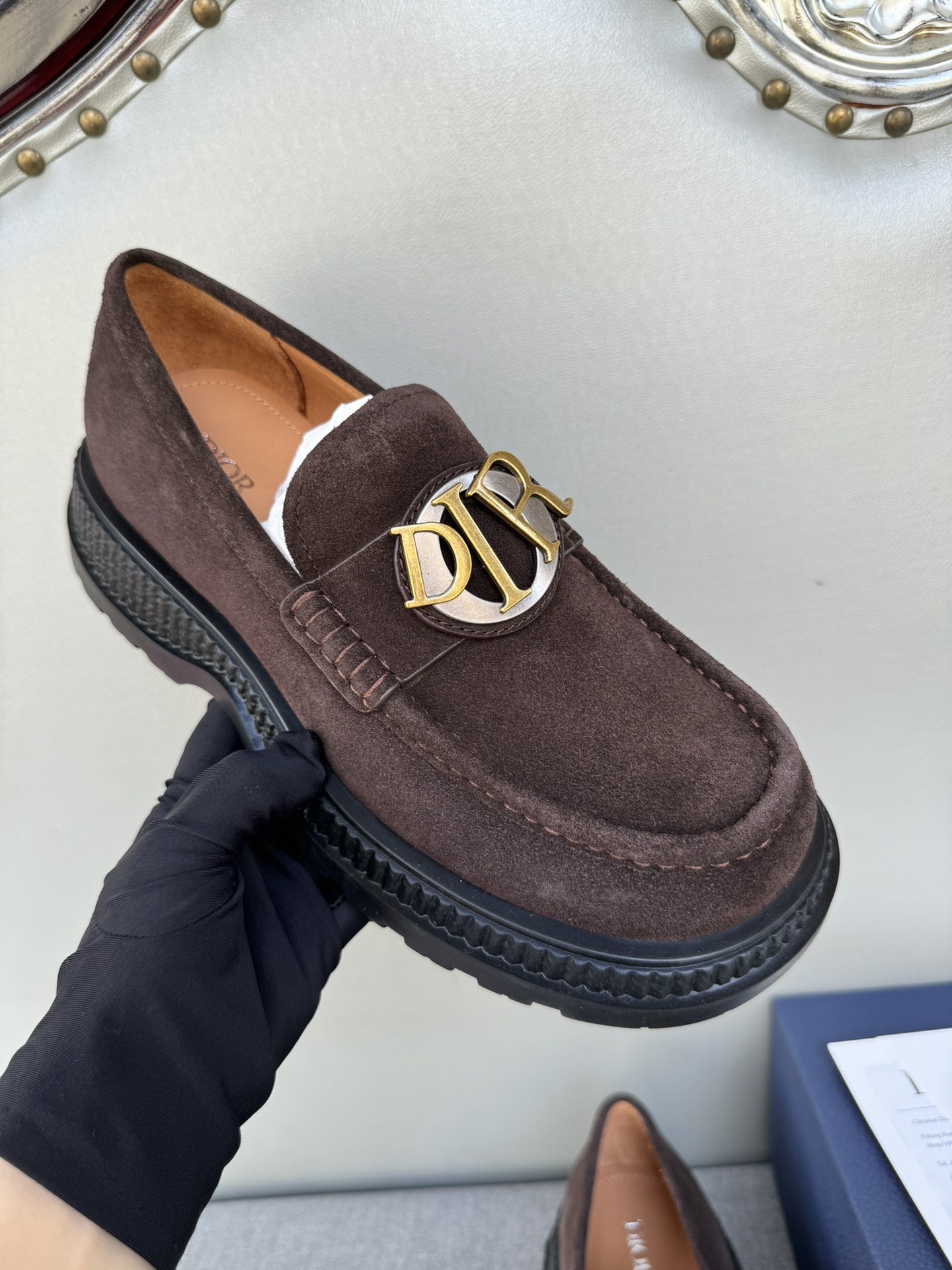 Dior Men's Casual Suede Loafers With Gold Logo Buckle, Brown, Sizes 39-44 4 i1711089567 3180 2