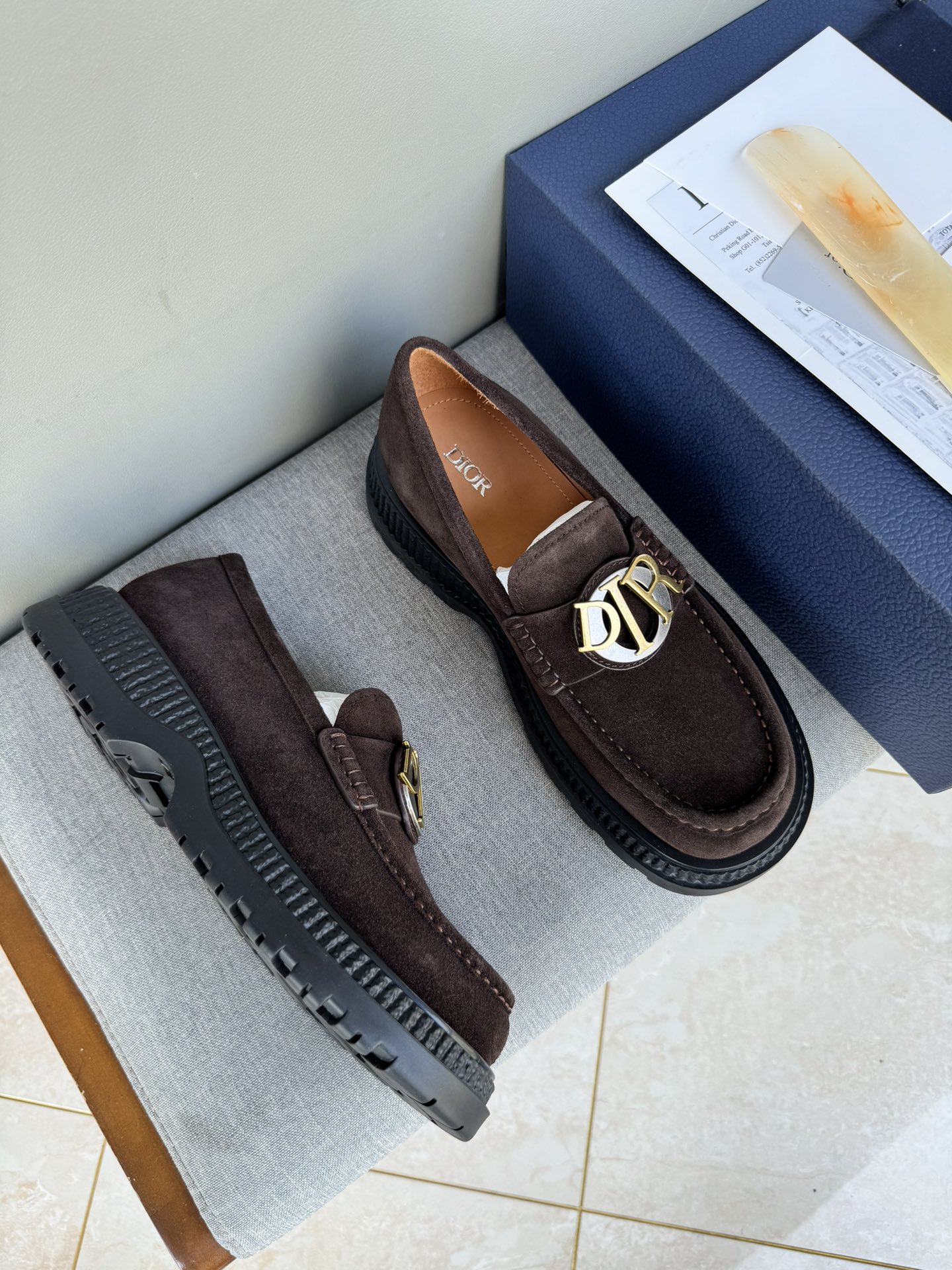 Dior Men's Casual Suede Loafers With Gold Logo Buckle, Brown, Sizes 39-44 3 i1711089567 7780 0