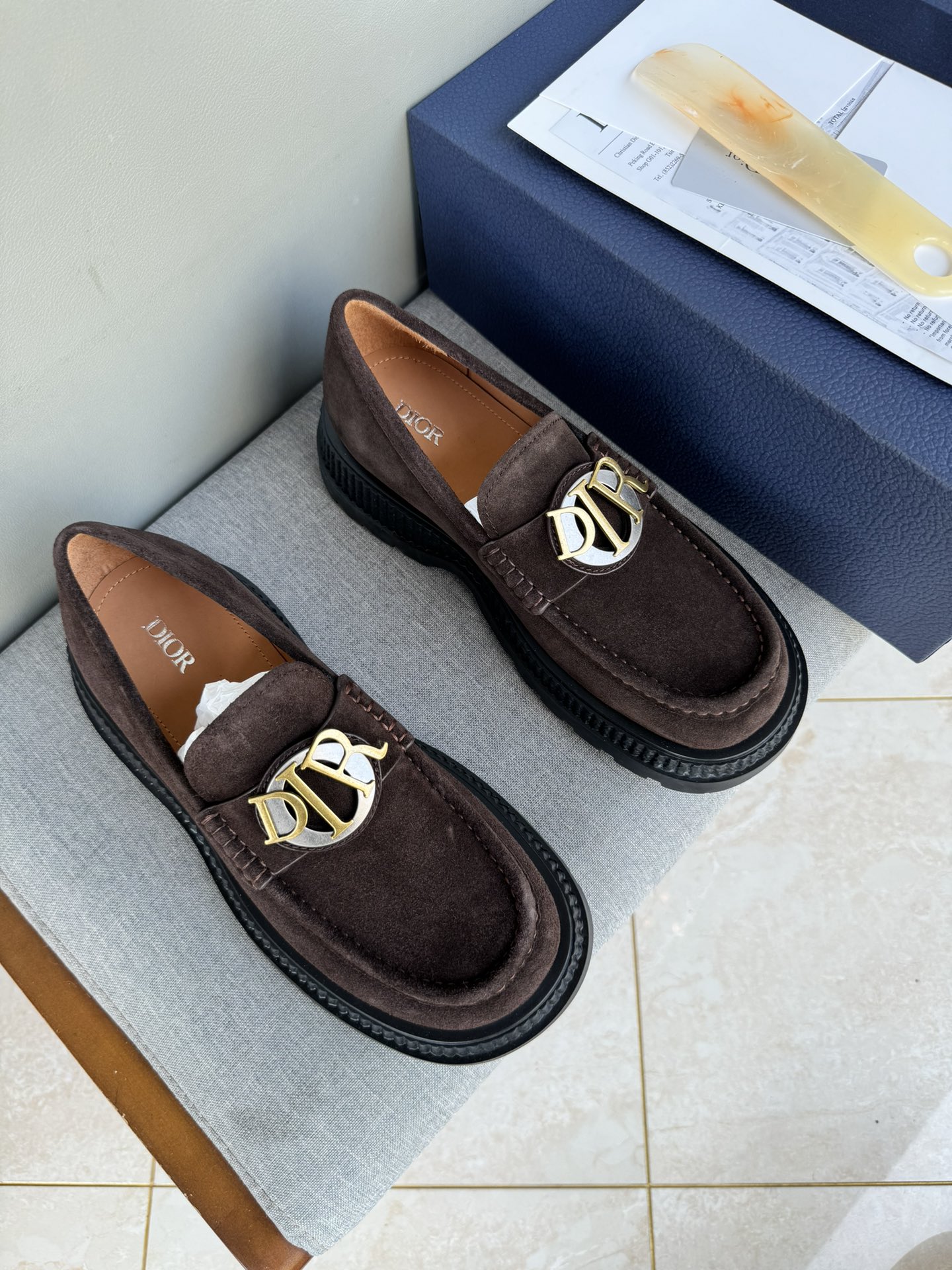 Dior Men's Casual Suede Loafers With Gold Logo Buckle, Brown, Sizes 39-44 2 i1711089567 820 6