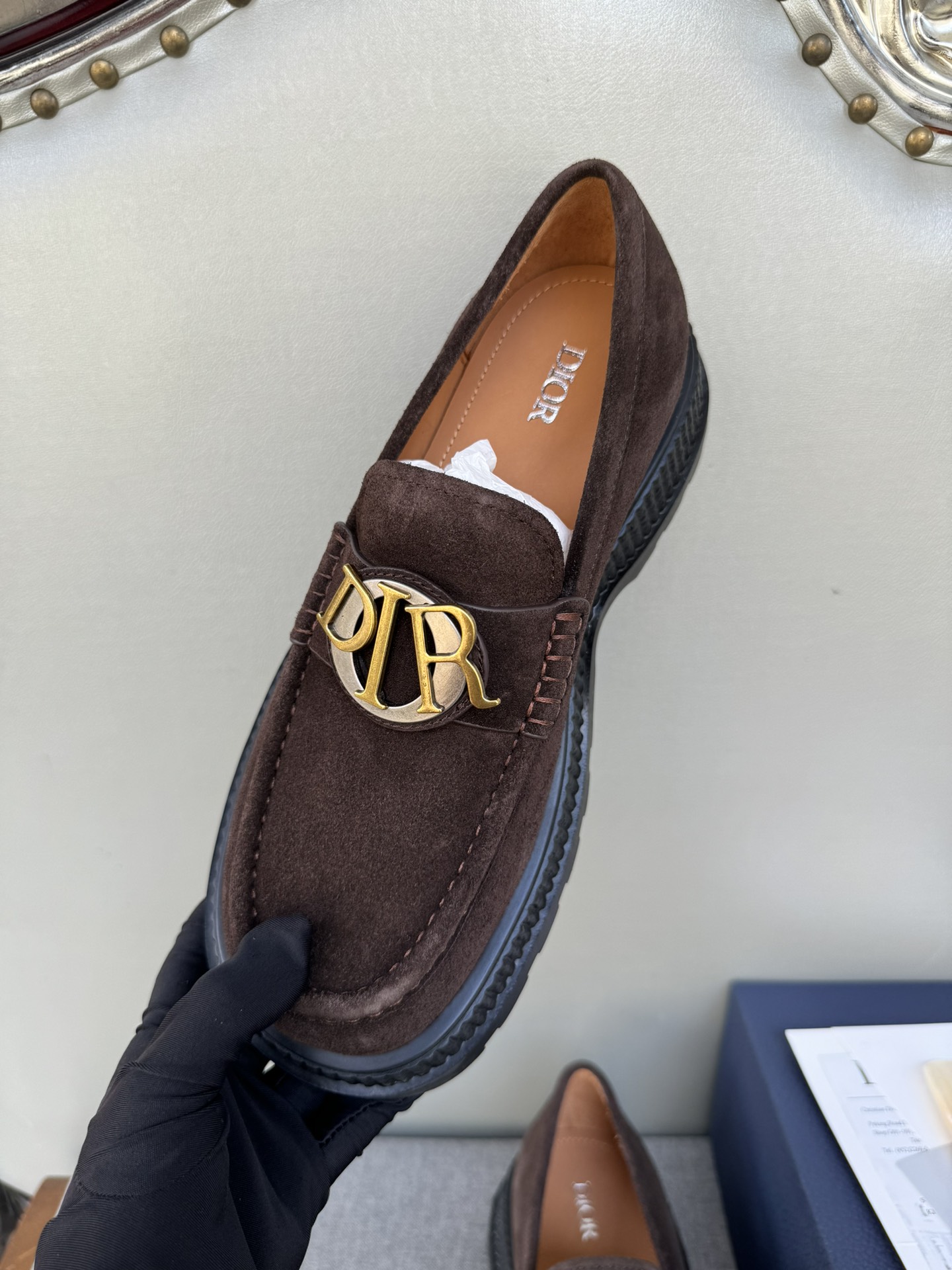Dior Men's Casual Suede Loafers With Gold Logo Buckle, Brown, Sizes 39-44 5 i1711089567 9730 4