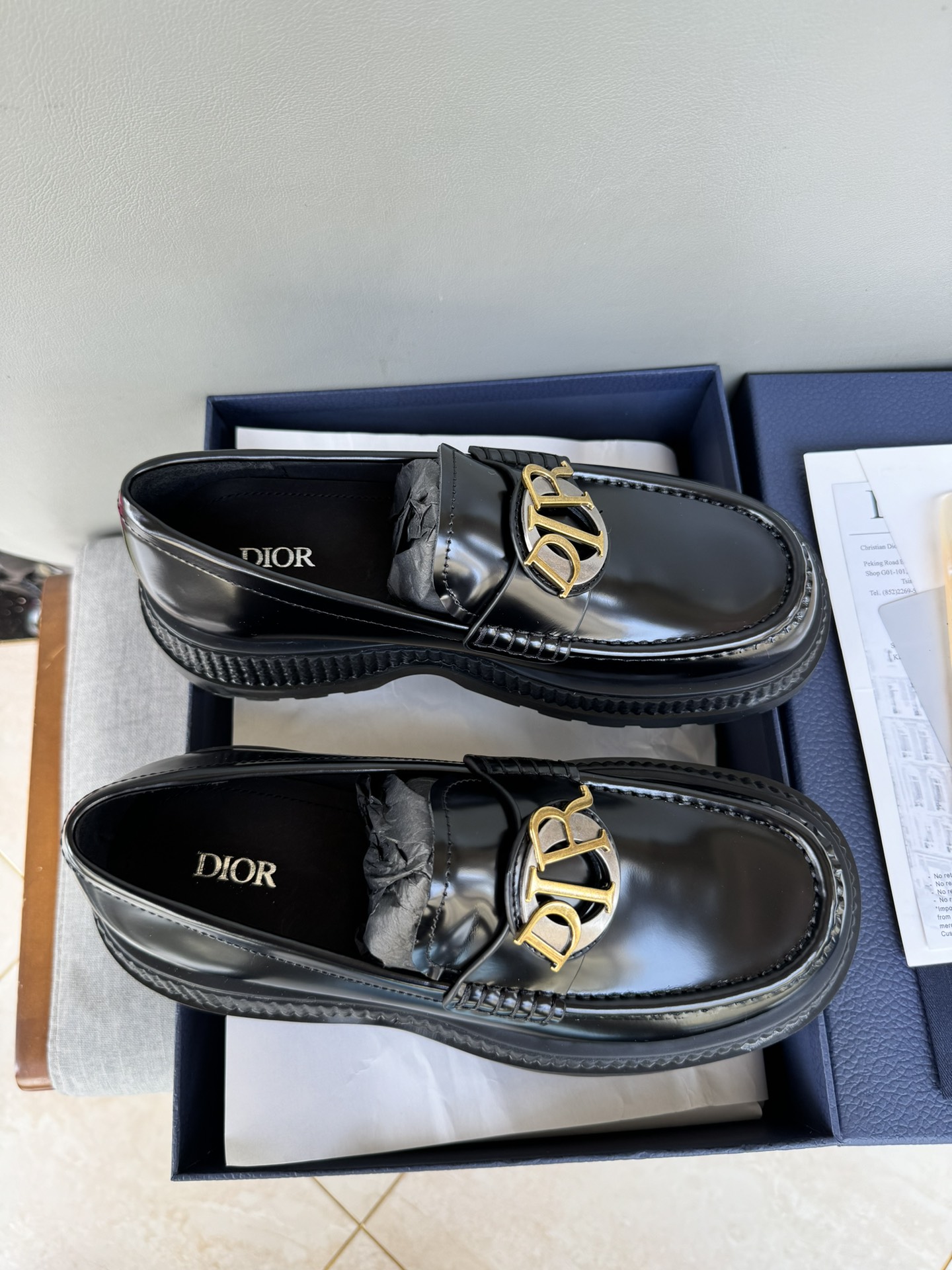 Dior Men's Leather Loafers with Gold-Tone 'CD' Signature and Rubber Sole 7 i1711089729 7686 0