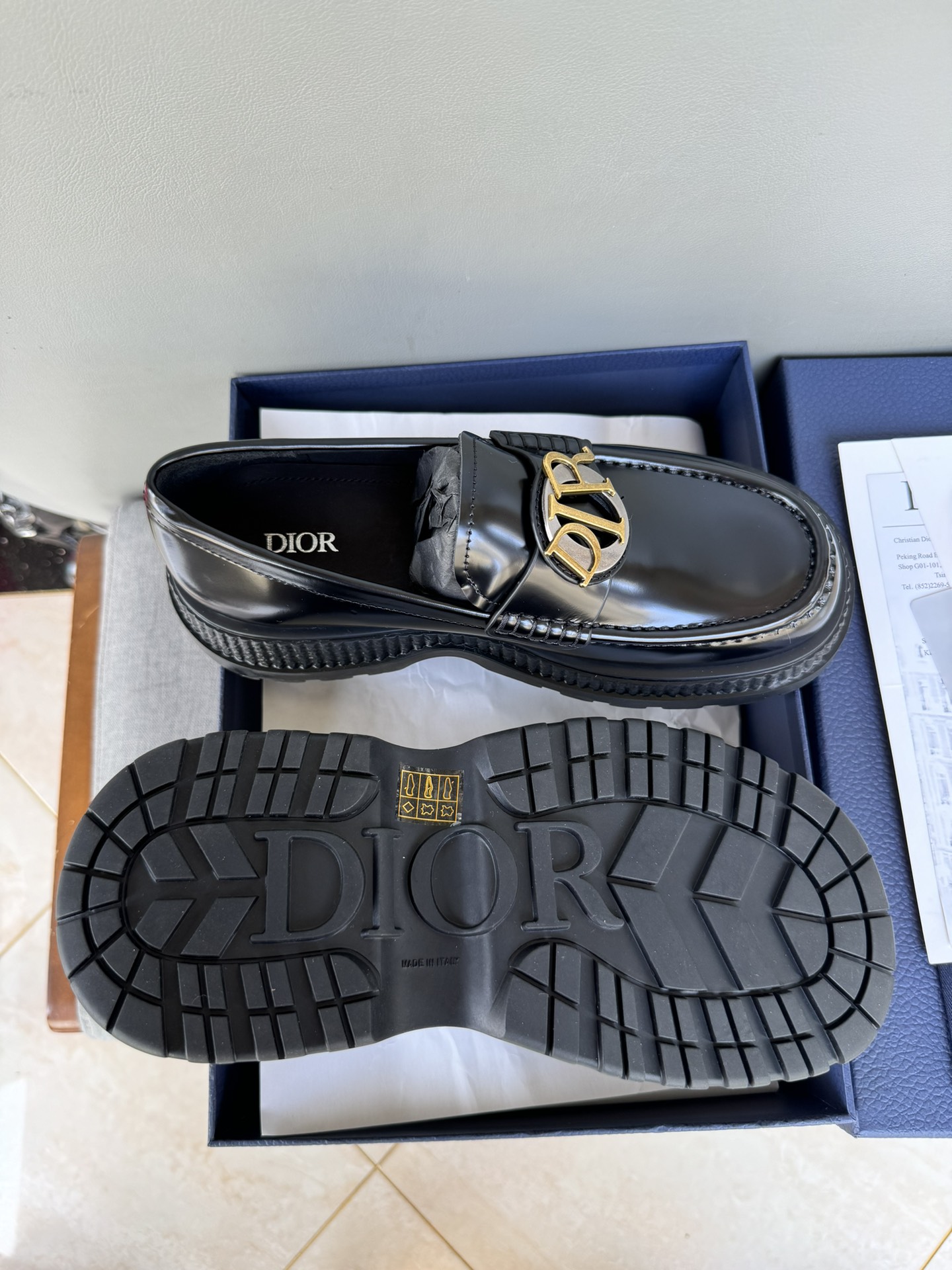 Dior Men's Leather Loafers with Gold-Tone 'CD' Signature and Rubber Sole 10 i1711089730 8946 6