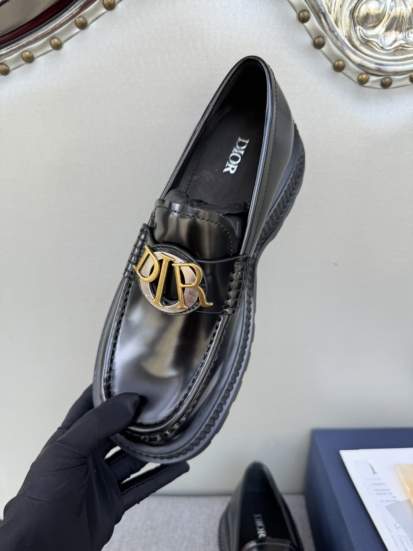 Dior Men's Leather Loafers with Gold-Tone 'CD' Signature and Rubber Sole 5 i1711089735 2080 0