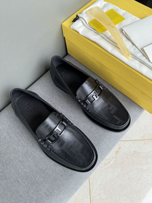 Fendi Men's Leather Loafers with Embossed FF Motif - Black, Sizes 39-44