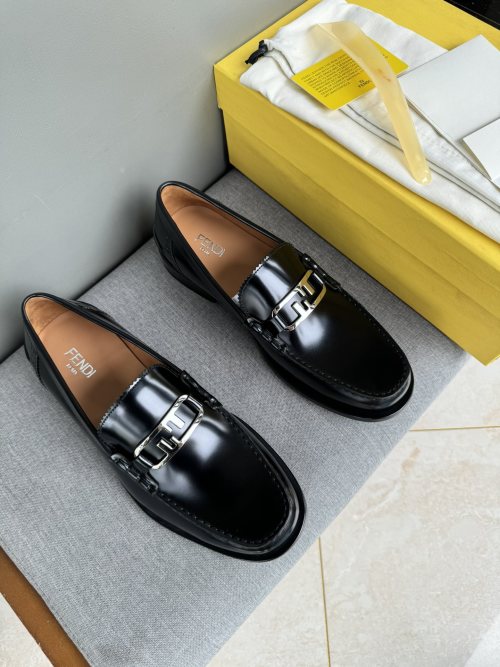 Fendi Men's Black Leather Loafers with Embossed Logo Buckle, Size 39-44 1 Fendi Men's Black Leather Loafers with Embossed Logo Buckle, Size 39-44